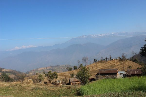 Kleine Hütten zwischen Feldern